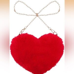 Red Heart-Shaped Faux Fur Bag